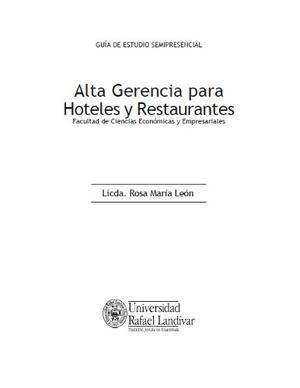 Libro Pdf. Alta Gerencia Para Hoteles Y Restaurantes