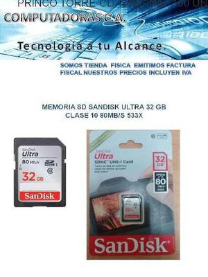 Memoria Sd Sandisk Ultra 32 Gb Clase 10 80mb/s 533x