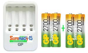 Cargador Gp Con 4 Baterias Recargables Aa 2700mah Recyko