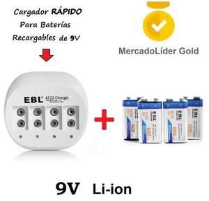 Combo | 4 Baterias Recargables 9v 600mah + Cargador | Li-ion