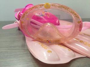 Careta Mascara + Chapaletas Para Snorkel De Las Princesas