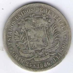 Moneda De Plata Fuerte 5 Bolivares 25 G. Lei 900 De 
