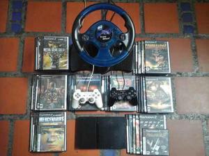 Playstation 2 Slim + Volante + 2 Controles + Juegos