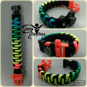 Pulsera Paracord Broche Brujula Y Silbato