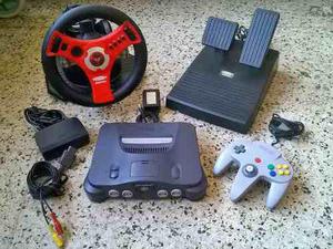 Consola De Nintendo 64 Con Un Control + Volante Y Pedal.