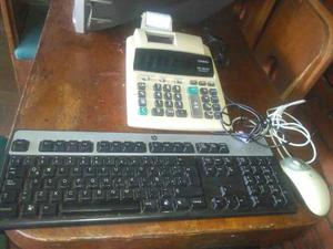 ,teclado,mouse Y Calculadora Registradora Con Rollo