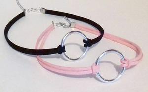 Gargantilla Choker Negro Y Rosado Con Aro