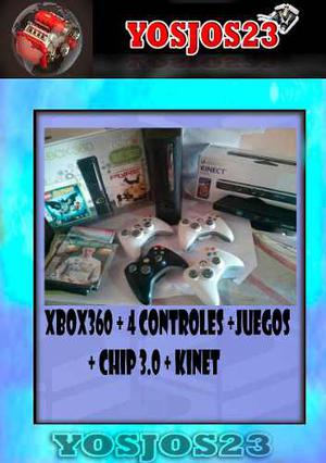 Xbox 360 Elite 120gb + 4 Controles+juegos+kinet