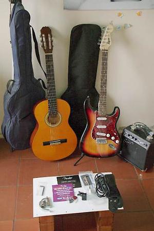 Combo Guitarra Acustica Y Electrica + Accesorios