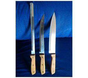 Vdo Usado Set 3 cuchillos cocina mango madera Wm.A.Rogers