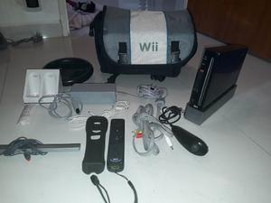 Wii Negro Con 3 Controles + Volante + Cables + Bolso Y Mas