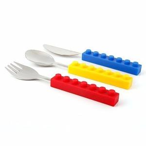 Set De 3 Cubiertos En Forma De Lego - Mango De Silicone