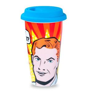 Vaso Ecocup Cerámica / Tapa De Silicone Mod. Pop Art Man