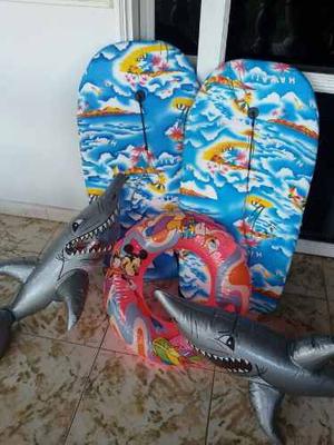 Kit Playero 2 Tablas De Surf 2 Inflable Tiburones 1salvavida