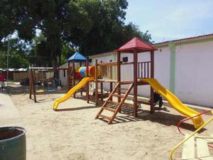 Parque Infantil 3 Torres Madera Hierrp Y Fibra Vidrio