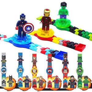 Super Heroes Capitán A,spiderman,iro Man,hulk Lego Y Reloj