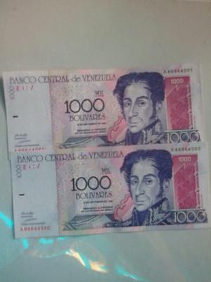 Pareja Consecutiva Billetes De  Bolivares  Letra A