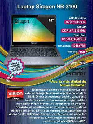 Laptop Siragon Nbgb, 4gb, Amd, Wifi Hdmi Vga Nueva