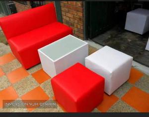 Puff Cubo Rigido Área Lounge Mueble Tapizado Moderno Sala