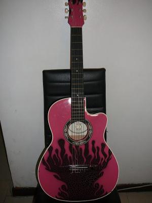 Guitarra Acústica Rosada En Perfecto Estado
