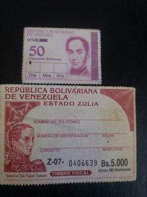 Timbres Fiscal Z-07- De  Bolivares Y De 50 Bolivares