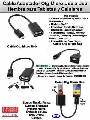 Cable Adaptador Otg Mini Usb Macho A Usb Hembra.