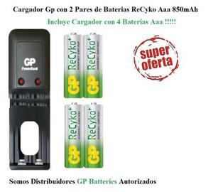 Cargador Gp Pilas Aa/aaa + 4 Baterias Aaa 800mah Recyko Pc48