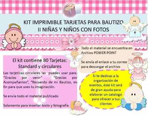 Kit Imprimible Tarjetas Bautizo Para Insertar Fotografias