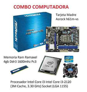 Combo Tarjeta Madre Procesador I3 Y Memoria Ddr3 4gb 1600mhz