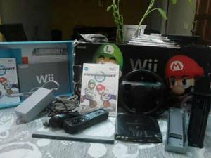 Nintendo Wii Negro Mario Kart. Con Chipeo. Control Dañado.