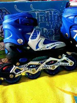 Patines Lineales Azules Ajustables Ruedas Silicon Y Luces