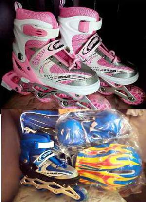 Patines Lineales + Kit De Proteccion Ajustables Regalo