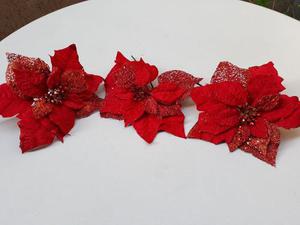 Flores Navidad Rojas Escarchadas Adorno Navideño Importadas