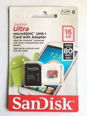 Memoria Micro Sd 16 Gb Sandisk Ultra Hd Clase mb/s Nuev