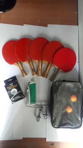 Kit Ping Pong 5 Raquetas, Malla Y Pelotas