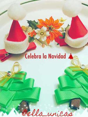 Lazos Navidad Niñas Bebés Cintillos Pares Arbolito Gorro