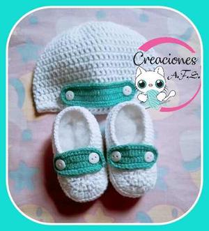 Zapatilla Y Gorro Tejido A Crochet Hembra Y Varon