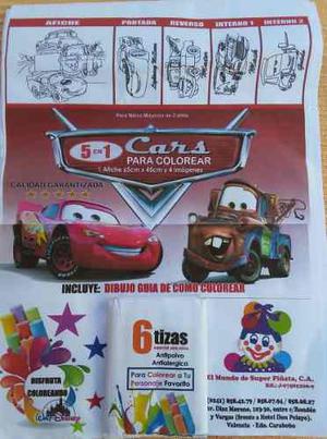 Afiche De Cars Para Colorear Para Niños - Incluye Tizas