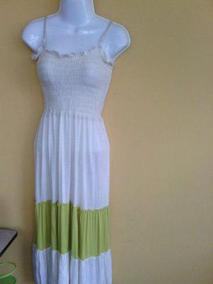 Vestido Playero Color Beis Y Verde Ligero Marca Aqua Nuevo