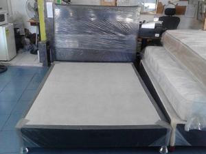 Box Spring Con Copete Forrado En Semi Cuero Matrimonial