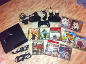 Playstation 3 Slim 160gb Con 5 Controles+11 Juegos+camara