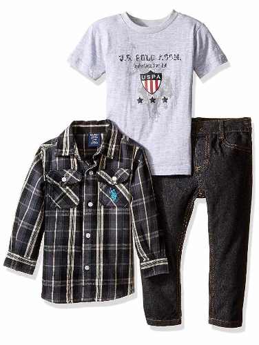 Camisa Franela Jeans Set Polo Baby Bebé Varón Niño Ni