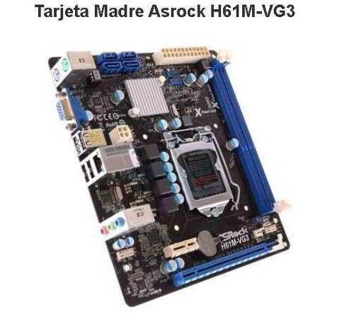 Tarjeta Madre Asrock H61 Vg3 + Procesador I3 + Fan + 1g Ram