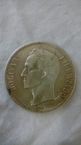 Moneda De Plata De 5 Bolívares De  Gram-25 Lei-900