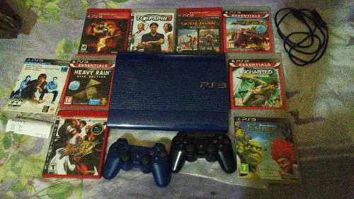 Play 3 Ps3 Ultra Slim De 500gb + 8 Juegos + 2 Controles