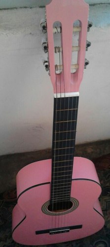 Guitarra Acústica Rosada +estuche Y Manual Practico