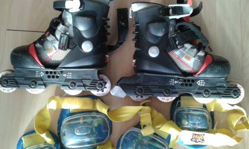 Patines En Linea Ajustables Con Rodillera Y Codera