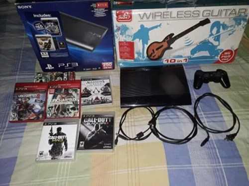 Ps3 Super Slim 250gb + Guitarra Para Ps2 Ps3 Y Wii