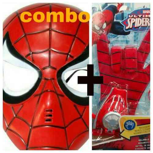 Combo Spiderman Avengers Set Mascara + Guante Lanza Tazos