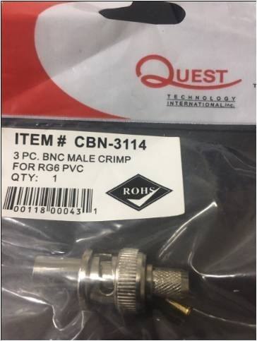 Conector Bnc Macho Para Cable Coaxial Rg-6 Marca Quest